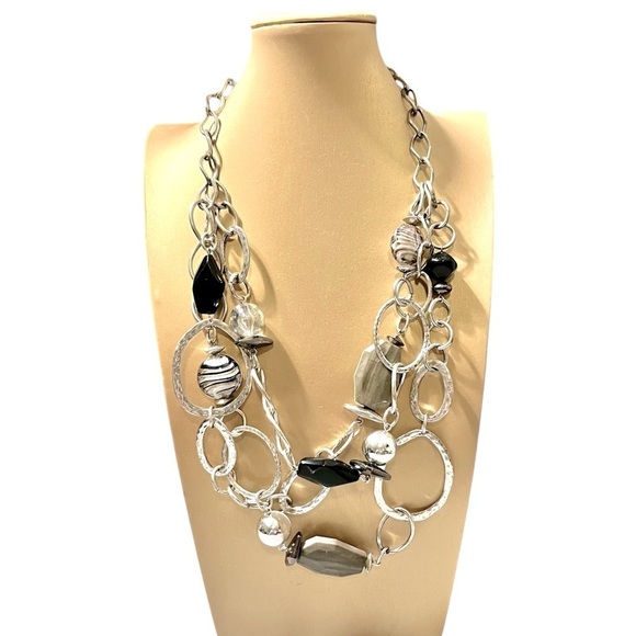 Ruby Rd Layered Look Beaded Necklace Silver/Black/Gray - Picture 1 of 5